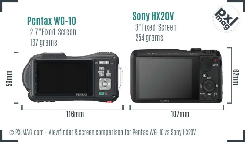 Pentax WG-10 vs Sony HX20V Screen and Viewfinder comparison