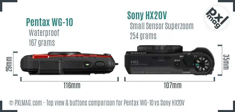 Pentax WG-10 vs Sony HX20V top view buttons comparison