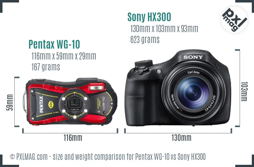 Pentax WG-10 vs Sony HX300 size comparison