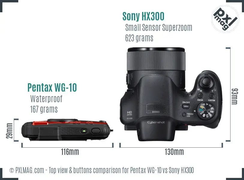 Pentax WG-10 vs Sony HX300 top view buttons comparison