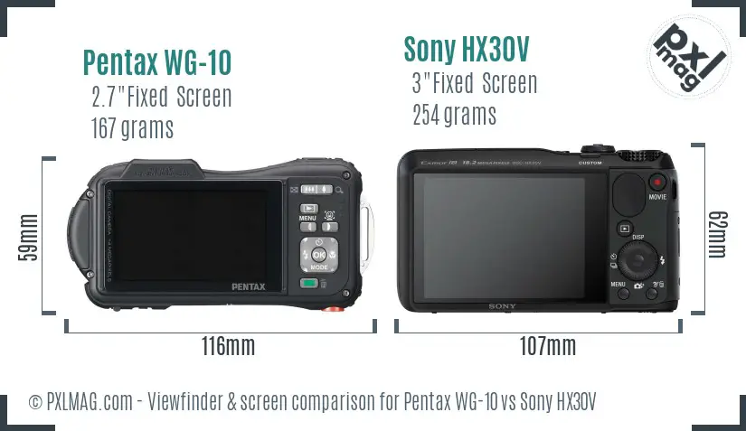 Pentax WG-10 vs Sony HX30V Screen and Viewfinder comparison