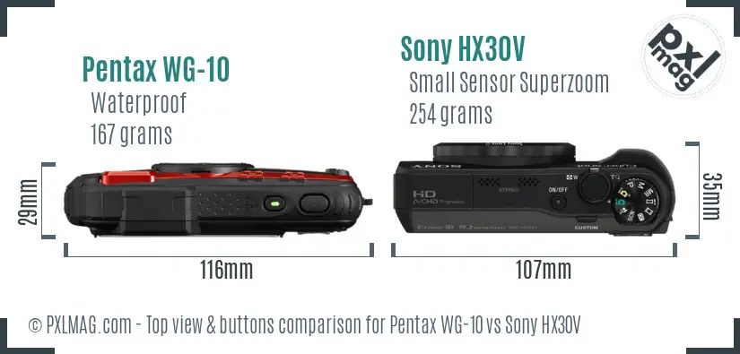 Pentax WG-10 vs Sony HX30V top view buttons comparison