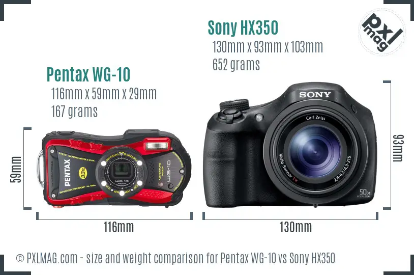 Pentax WG-10 vs Sony HX350 size comparison Pentax WG-10 vs Sony HX350 size comparison