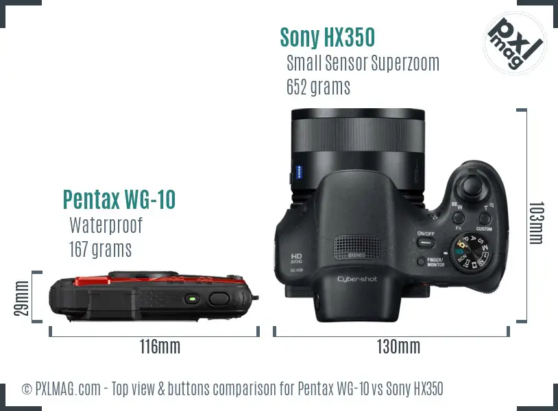 Pentax WG-10 vs Sony HX350 top view buttons comparison