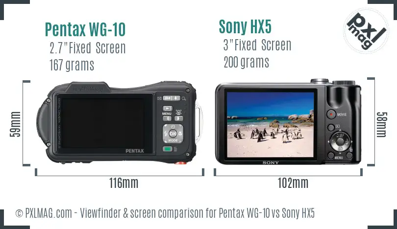Pentax WG-10 vs Sony HX5 Screen and Viewfinder comparison