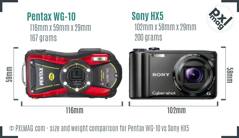 Pentax WG-10 vs Sony HX5 size comparison
