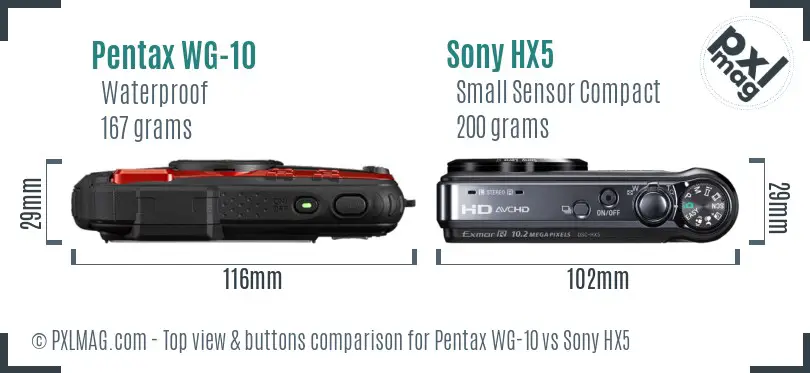 Pentax WG-10 vs Sony HX5 top view buttons comparison