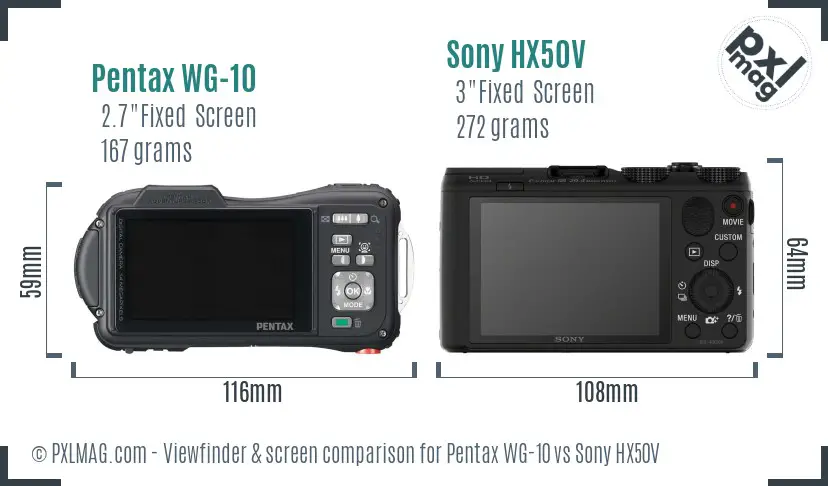 Pentax WG-10 vs Sony HX50V Screen and Viewfinder comparison