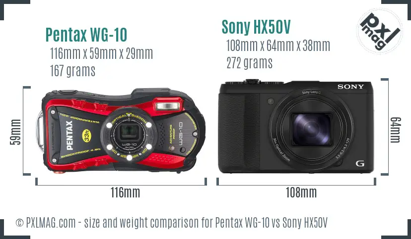 Pentax WG-10 vs Sony HX50V size comparison