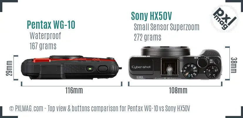 Pentax WG-10 vs Sony HX50V top view buttons comparison