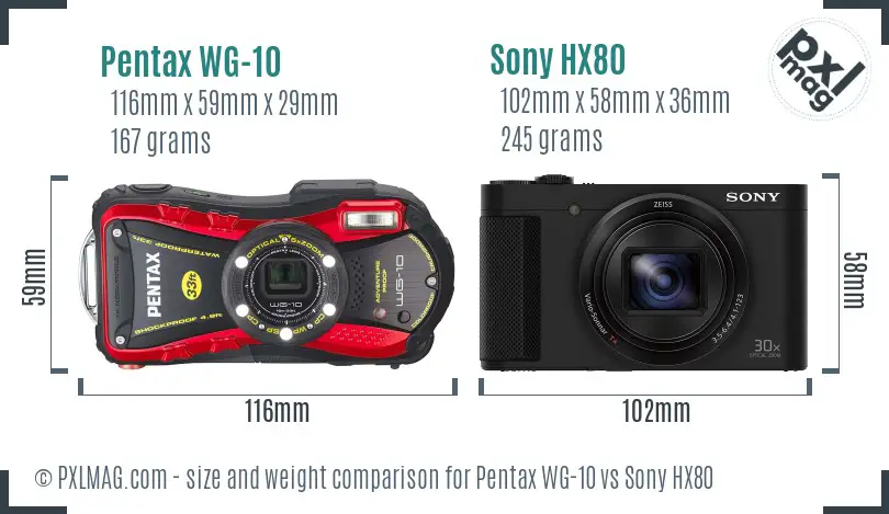 Pentax WG-10 vs Sony HX80 size comparison