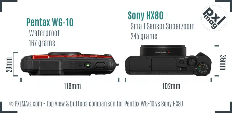 Pentax WG-10 vs Sony HX80 top view buttons comparison