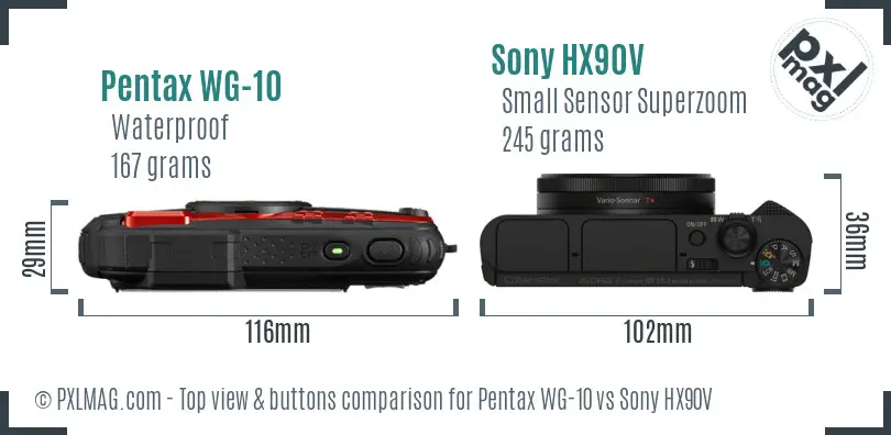 Pentax WG-10 vs Sony HX90V top view buttons comparison