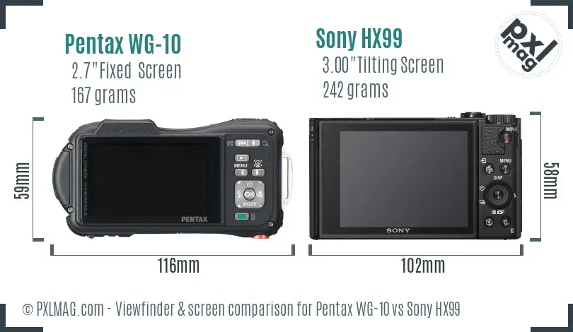 Pentax WG-10 vs Sony HX99 Screen and Viewfinder comparison Pentax WG-10 vs Sony HX99 Screen and Viewfinder comparison