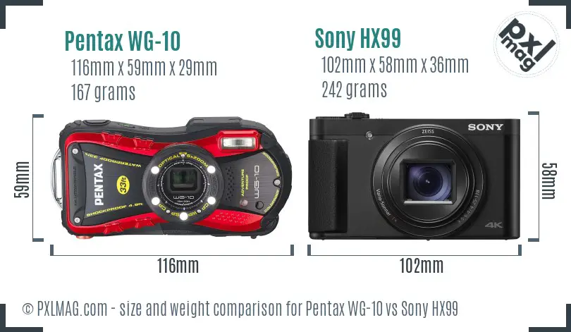Pentax WG-10 vs Sony HX99 size comparison Pentax WG-10 vs Sony HX99 size comparison