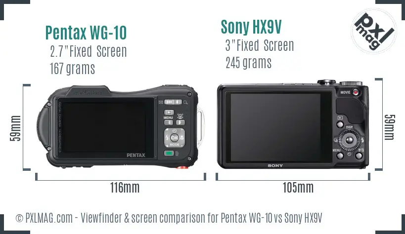 Pentax WG-10 vs Sony HX9V Screen and Viewfinder comparison