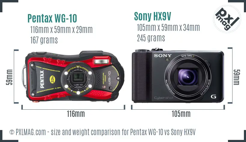 Pentax WG-10 vs Sony HX9V size comparison