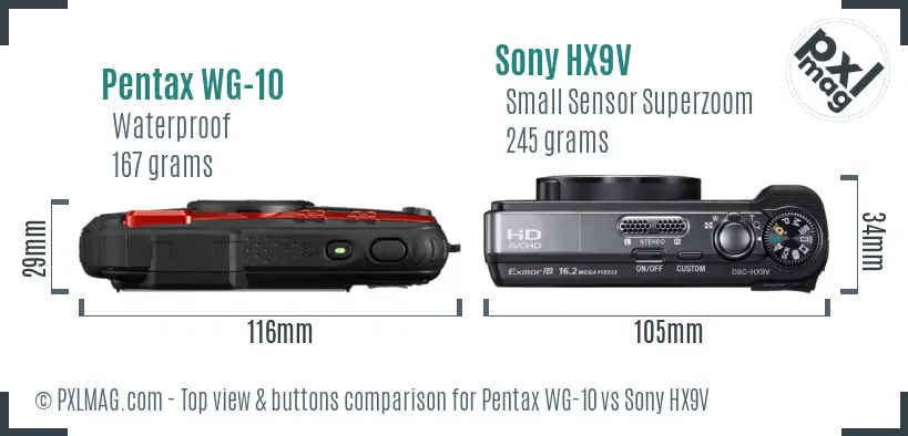 Pentax WG-10 vs Sony HX9V top view buttons comparison