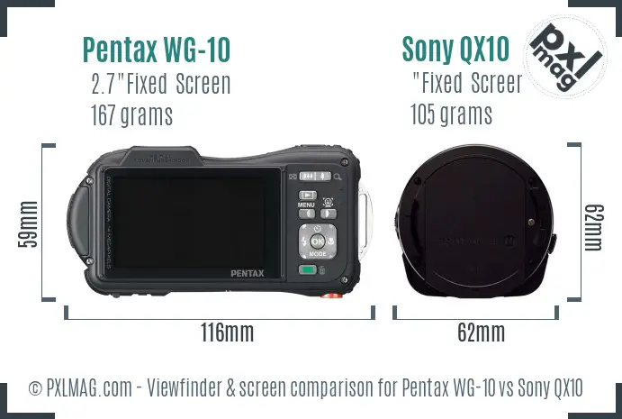 Pentax WG-10 vs Sony QX10 Screen and Viewfinder comparison