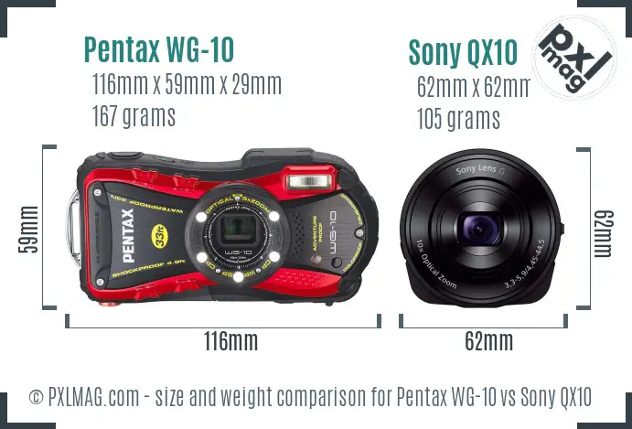 Pentax WG-10 vs Sony QX10 size comparison