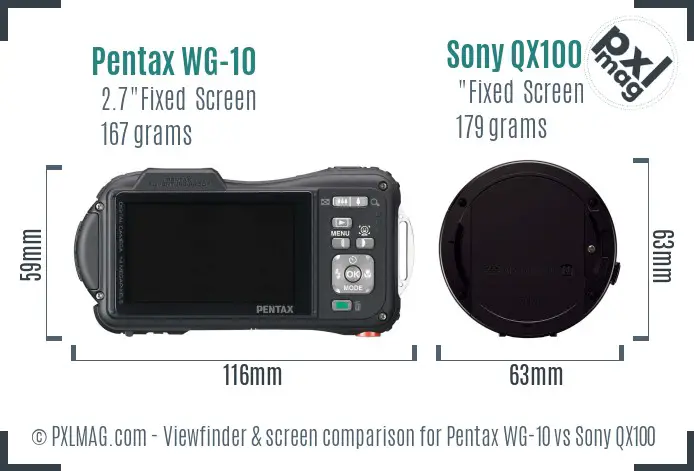 Pentax WG-10 vs Sony QX100 Screen and Viewfinder comparison