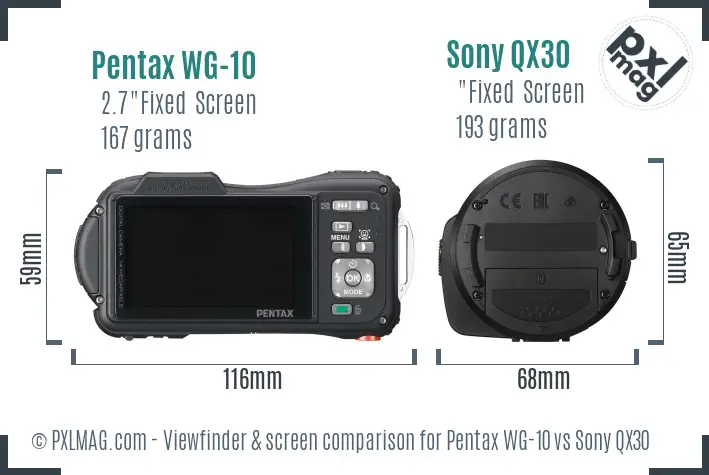 Pentax WG-10 vs Sony QX30 Screen and Viewfinder comparison