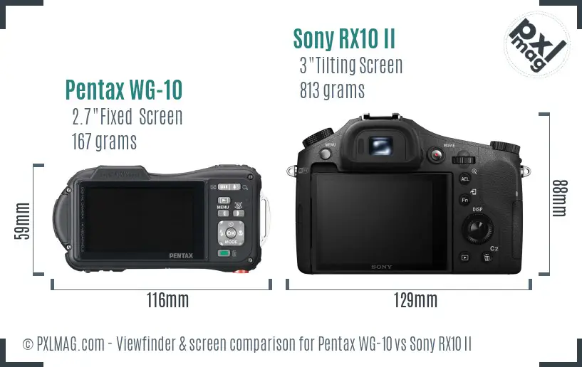 Pentax WG-10 vs Sony RX10 II Screen and Viewfinder comparison