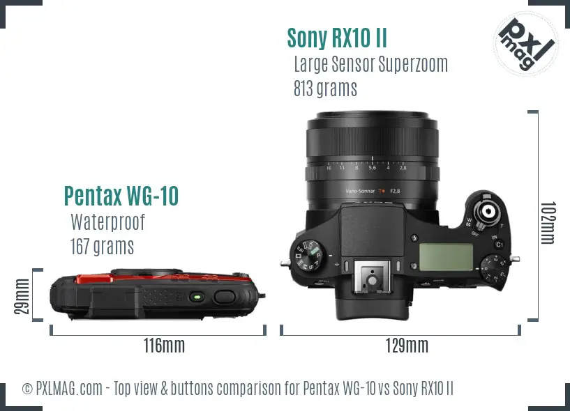 Pentax WG-10 vs Sony RX10 II top view buttons comparison