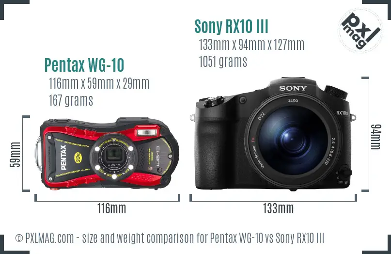 Pentax WG-10 vs Sony RX10 III size comparison