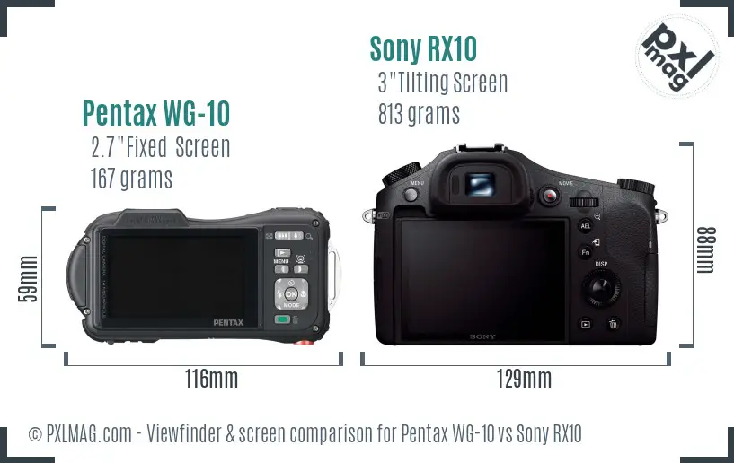 Pentax WG-10 vs Sony RX10 Screen and Viewfinder comparison