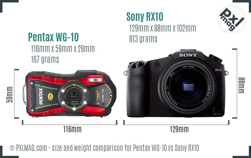 Pentax WG-10 vs Sony RX10 size comparison