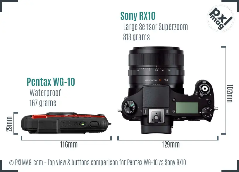 Pentax WG-10 vs Sony RX10 top view buttons comparison