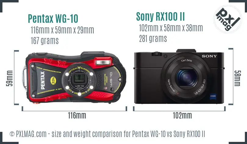 Pentax WG-10 vs Sony RX100 II size comparison