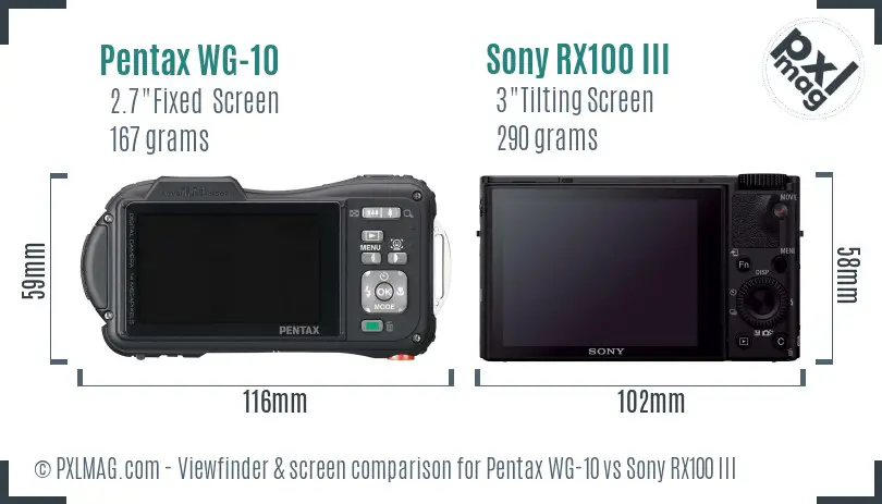 Pentax WG-10 vs Sony RX100 III Screen and Viewfinder comparison
