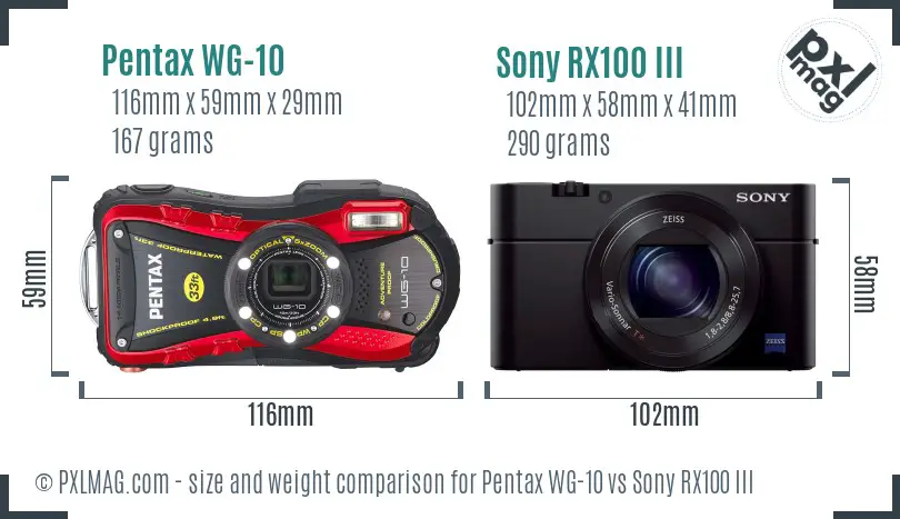 Pentax WG-10 vs Sony RX100 III size comparison