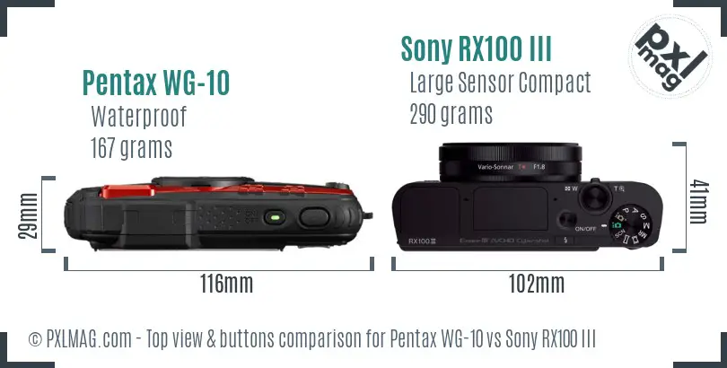 Pentax WG-10 vs Sony RX100 III top view buttons comparison