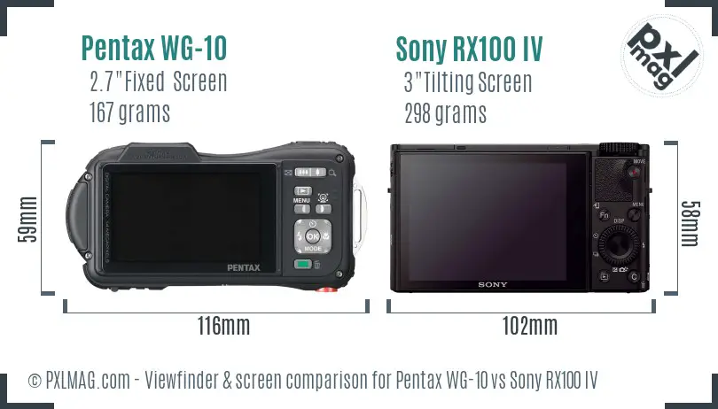 Pentax WG-10 vs Sony RX100 IV Screen and Viewfinder comparison