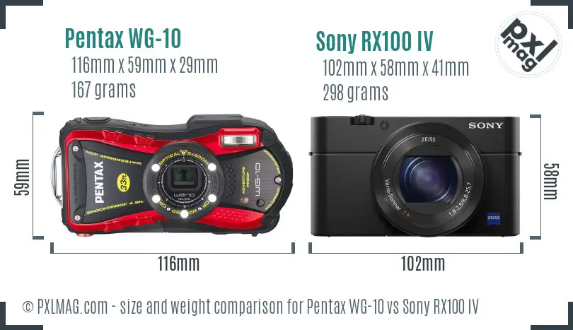 Pentax WG-10 vs Sony RX100 IV size comparison