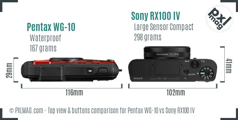 Pentax WG-10 vs Sony RX100 IV top view buttons comparison