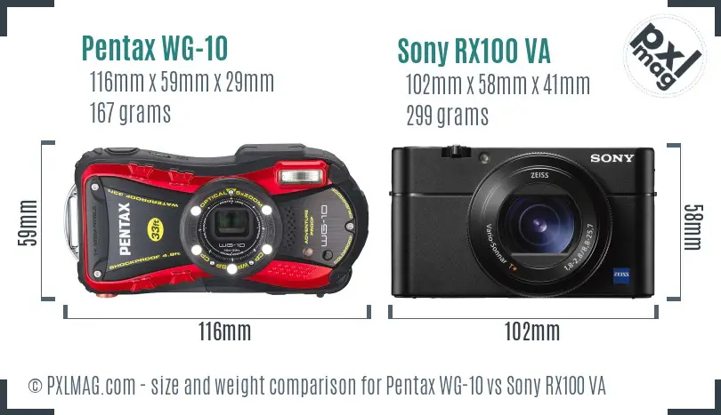 Pentax WG-10 vs Sony RX100 VA size comparison
