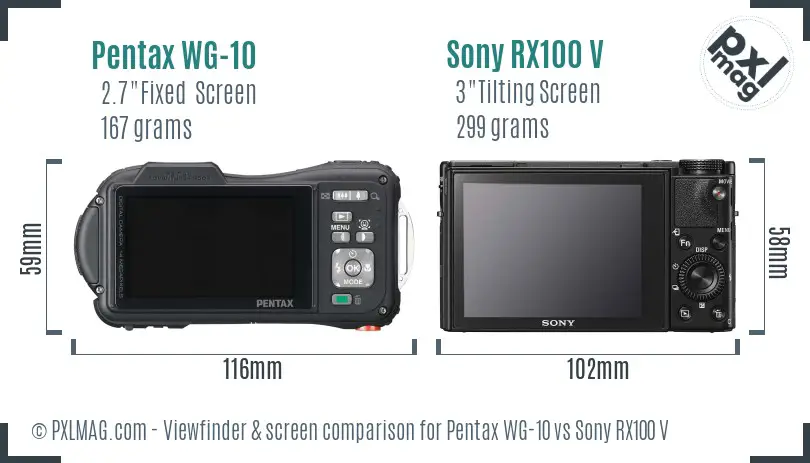 Pentax WG-10 vs Sony RX100 V Screen and Viewfinder comparison