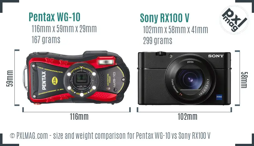 Pentax WG-10 vs Sony RX100 V size comparison