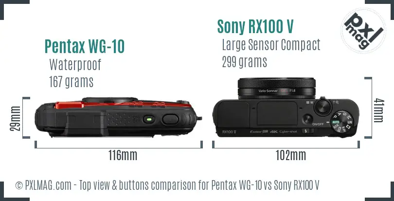 Pentax WG-10 vs Sony RX100 V top view buttons comparison