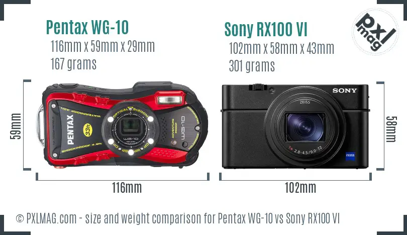 Pentax WG-10 vs Sony RX100 VI size comparison