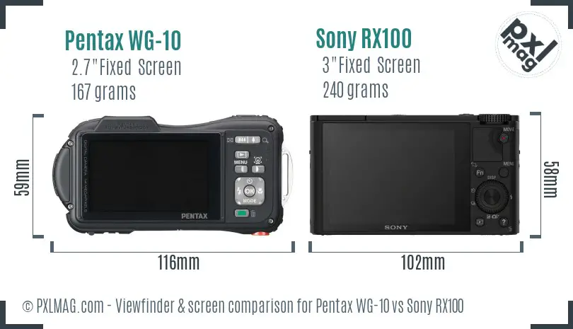 Pentax WG-10 vs Sony RX100 Screen and Viewfinder comparison