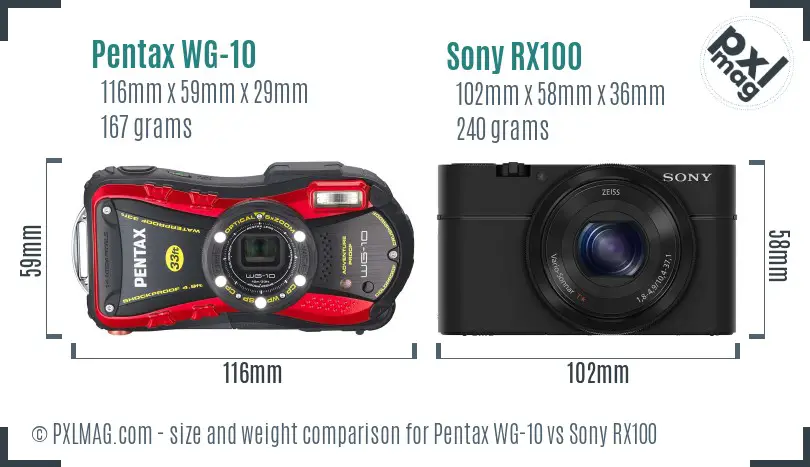 Pentax WG-10 vs Sony RX100 size comparison