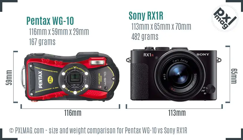 Pentax WG-10 vs Sony RX1R size comparison