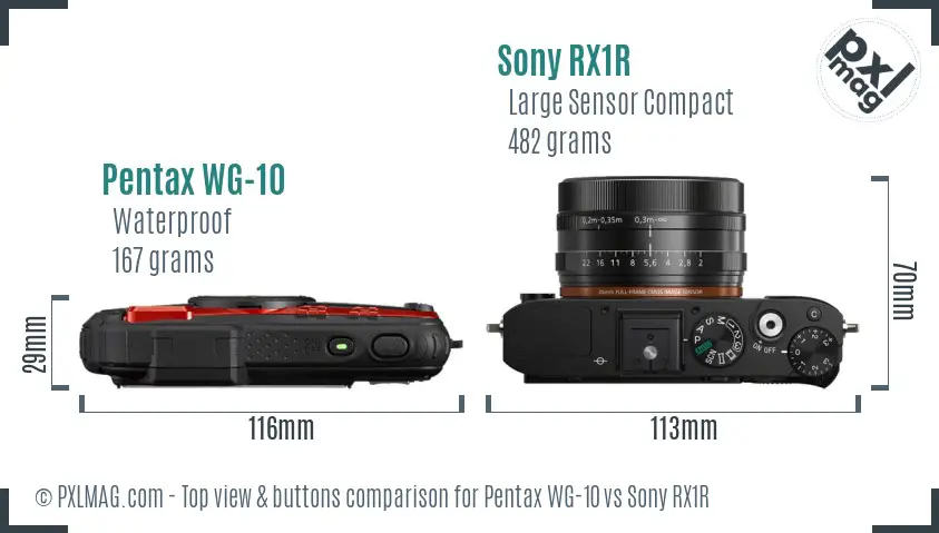 Pentax WG-10 vs Sony RX1R top view buttons comparison