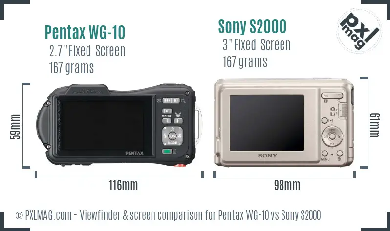 Pentax WG-10 vs Sony S2000 Screen and Viewfinder comparison