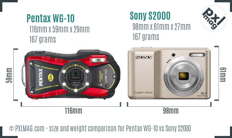 Pentax WG-10 vs Sony S2000 size comparison